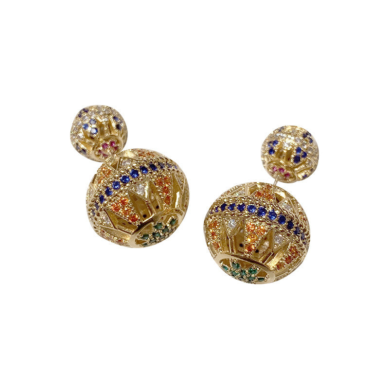 Jewelblings Stunning Multi Colored CZ Opens Double Golden Ball Earrings for Women