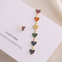 Load image into Gallery viewer, Jewelblings Chic Fashion Long Colored Linear Heart Drop Asymmetry Earrings for Date Dinner Jewelry
