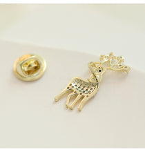 Load image into Gallery viewer, Jewelblings Super Cute Gold Tone Micro Pave Clear CZ Reindeer Collar Pin Lapel Pin Christmas Gift Winter Holiday Jewelry
