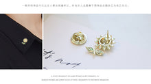 Load image into Gallery viewer, Jewelblings Exquisite Gold Tone Pave CZ Green Leaf Small Sunflower Pin Mini Sunflower Lapel Collar Pin Women Accessory
