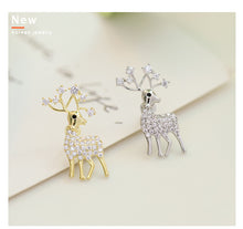 Load image into Gallery viewer, Jewelblings Super Cute Gold Tone Micro Pave Clear CZ Reindeer Collar Pin Lapel Pin Christmas Gift Winter Holiday Jewelry
