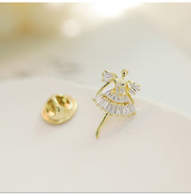 Load image into Gallery viewer, Jewelblings Fancy Style Baguette Cut CZ Dancing Girl Safety Pin Ballet Beauty Collar Lapel Pin Accessory
