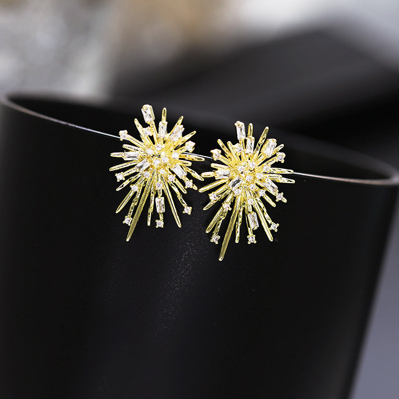 Jewelblings Fancy Style Baguette Cut & Round Clear CZ Deco Golden Burst Star Stud Earrings Firework Jewelry
