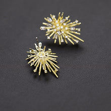 Load image into Gallery viewer, Jewelblings Fancy Style Baguette Cut &amp; Round Clear CZ Deco Golden Burst Star Stud Earrings Firework Jewelry
