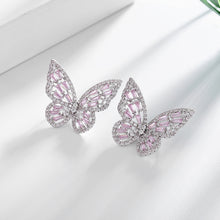 Load image into Gallery viewer, Jewelblings Vivid Opens Baguette Cut CZ Pink Butterfly Stud Earrings
