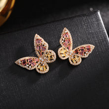 Load image into Gallery viewer, Jewelblings Vivid Opens Baguette Cut CZ Pink Butterfly Stud Earrings
