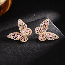 Load image into Gallery viewer, Jewelblings Vivid Opens Baguette Cut CZ Pink Butterfly Stud Earrings
