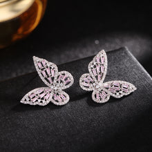 Load image into Gallery viewer, Jewelblings Vivid Opens Baguette Cut CZ Pink Butterfly Stud Earrings
