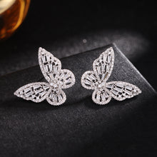 Load image into Gallery viewer, Jewelblings Vivid Opens Baguette Cut CZ Pink Butterfly Stud Earrings
