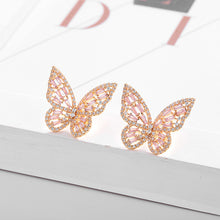 Load image into Gallery viewer, Jewelblings Vivid Opens Baguette Cut CZ Pink Butterfly Stud Earrings
