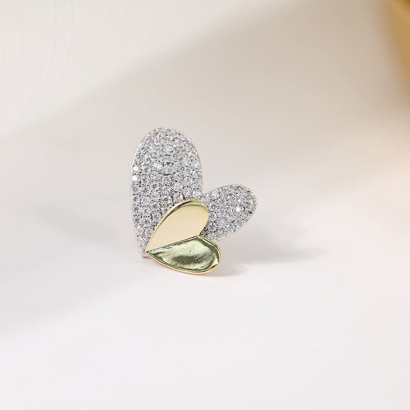 Jewelblings Exquisite Two-Tone Full Micro Pave Clear CZ and Golden Double Heart Shaped Pin Love Heart Lapel Collar Pin for Valentine's Day Gift Jewelry