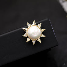 Load image into Gallery viewer, Jewelblings Modern Fashion Burst Style Gold Tone Imitated Pearl Sun Pin Safety Lapel Sunflower Pin Jewelry
