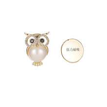 Load image into Gallery viewer, Jewelblings Lovely Opens Black Eyes Mother of Pearl Belly Owl Lapel Pin Collar Pin Bird Jewelry
