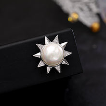 Load image into Gallery viewer, Jewelblings Modern Fashion Burst Style Gold Tone Imitated Pearl Sun Pin Safety Lapel Sunflower Pin Jewelry
