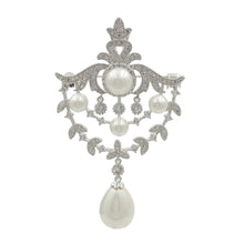 Load image into Gallery viewer, Jewelblings Royal Vintage Silver Tone Double Loop Foiled Mother of Pearl Drop Brooches Pins
