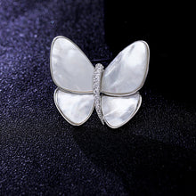Load image into Gallery viewer, Jewelblings Elegant Fashion Clear CZ Body Mother of Pearl Winged Butterfly Pin Wedding Bouquet Dress Jewelry
