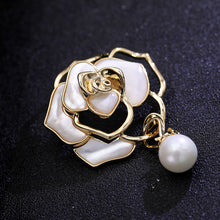 Load image into Gallery viewer, Jewelblings Elegant Stylish Golden Outline and Shell Pearl Blossom Camellia Flower Drop Brooch Traditional Vintage Jewelry
