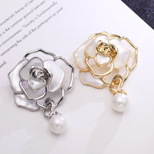 Load image into Gallery viewer, Jewelblings Elegant Stylish Golden Outline and Shell Pearl Blossom Camellia Flower Drop Brooch Traditional Vintage Jewelry
