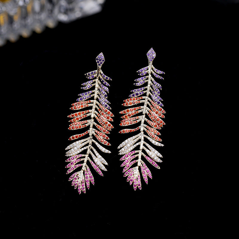 Jewelblings Gorgeous Designer Long Statement Colorful Feather Drop Earrings Cocktail Party Jewelry