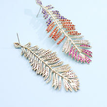 Load image into Gallery viewer, Jewelblings Gorgeous Designer Long Statement Colorful Feather Drop Earrings Cocktail Party Jewelry
