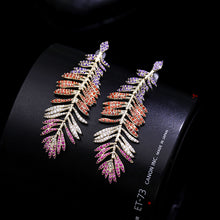 Load image into Gallery viewer, Jewelblings Gorgeous Designer Long Statement Colorful Feather Drop Earrings Cocktail Party Jewelry
