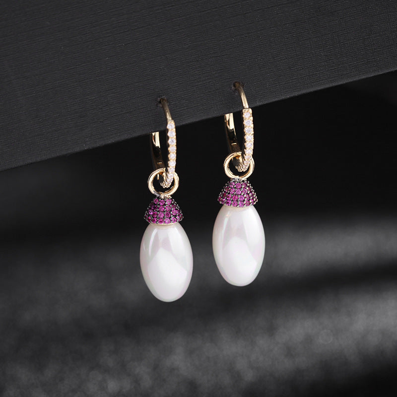 Jewelblings Frenchy Vintage Golden Clip Long Oval Shaped Mother of Pearl Drop Earrings Elegant Jewelry