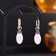 Load image into Gallery viewer, Jewelblings Frenchy Vintage Golden Clip Long Oval Shaped Mother of Pearl Drop Earrings Elegant Jewelry
