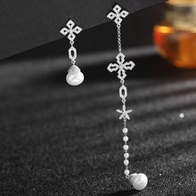 Load image into Gallery viewer, Jewelblings Modern Vintage Maltese Cross Star Pearl Short and Extra Long Earrings Asymmetry Jewelry

