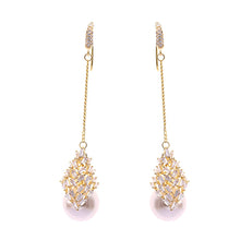 Load image into Gallery viewer, Jewelblings Elegant Stylish Gold Tone Long Rhombus CZ Cluster and Pearl Drop Earrings Wedding Accessory
