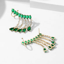 Load image into Gallery viewer, Jewelblings Modern Fashion Pear Stone Accent Ear Cuff and Pierced Tassel Earrings
