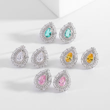 Load image into Gallery viewer, Jewelblings Classic Sparkling Trio Halo Pear Cut Yellow Pink Clear Lake Blue Stud Earrings for Small Party Accessory
