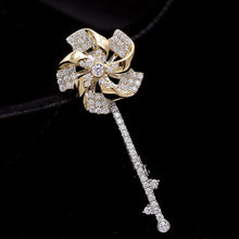 Load image into Gallery viewer, Jewelblings Stunning Silver Tone Moving Blades Gold and Clear White Windmill Brooch Pin Art Deco Costume Jewelry
