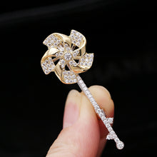 Load image into Gallery viewer, Jewelblings Stunning Silver Tone Moving Blades Gold and Clear White Windmill Brooch Pin Art Deco Costume Jewelry
