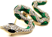 Load image into Gallery viewer, Jewelblings Glamorous Gold Tone Crystal &amp; Enamel Green Coiled Snake Brooch Pin Exquisite Vintage Jewelry
