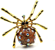 Load image into Gallery viewer, Jewelblings Spooky Season AB Accent Brown Enamel Spider Brooches and Pins Halloween Witch Accessory
