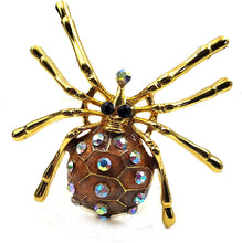 Load image into Gallery viewer, Jewelblings Spooky Season AB Accent Brown Enamel Spider Brooches and Pins Halloween Witch Accessory
