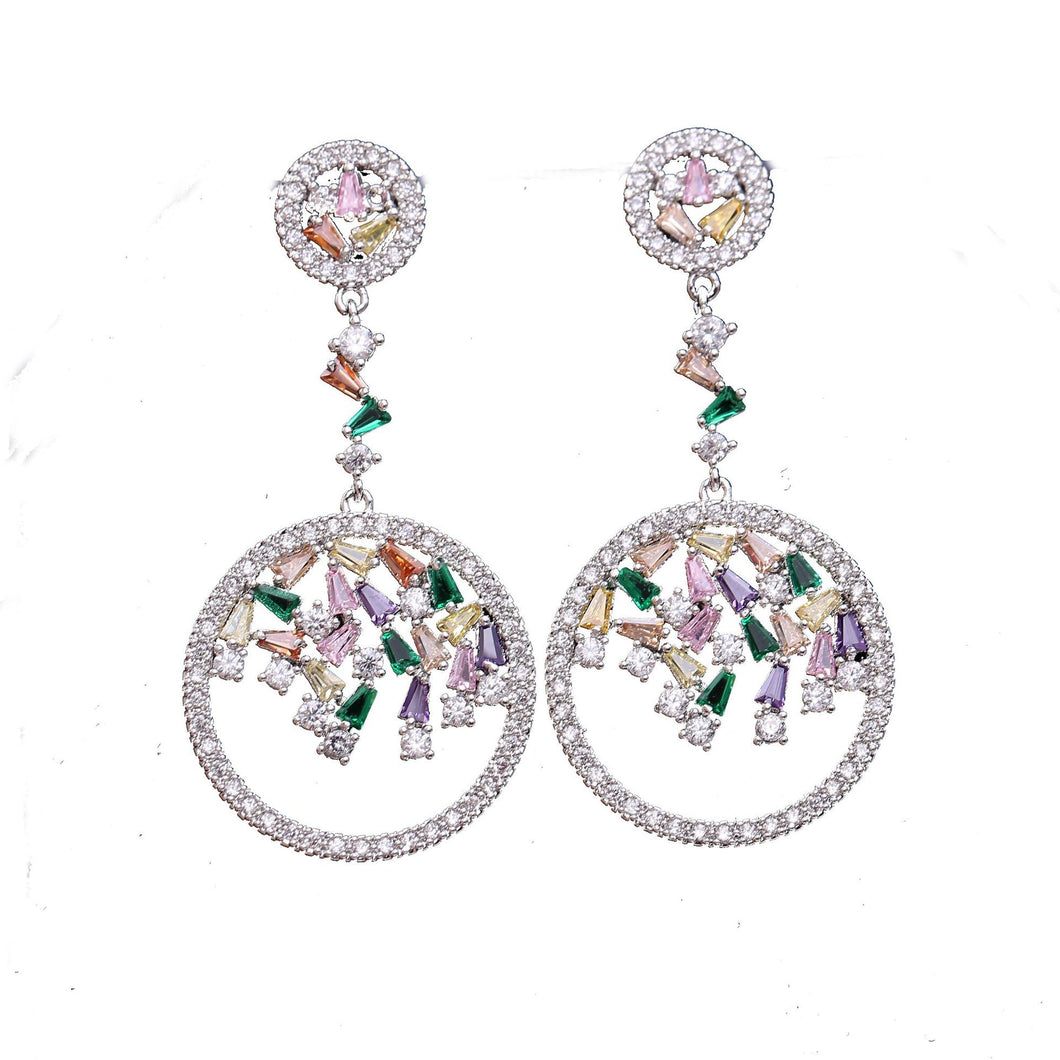 Jewelblings Designer Open Multi Color Stones Round Drop Earrings Prom Formal Affairs Geometrical Jewelry