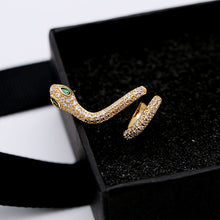 Load image into Gallery viewer, Jewelblings Antique Stylish Gold Tone Coiled Green Eyed Snake Earcuff Earrings Clip on Snake Punk Jewelry
