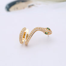 Load image into Gallery viewer, Jewelblings Antique Stylish Gold Tone Coiled Green Eyed Snake Earcuff Earrings Clip on Snake Punk Jewelry
