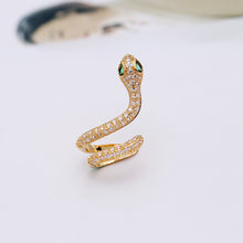 Load image into Gallery viewer, Jewelblings Antique Stylish Gold Tone Coiled Green Eyed Snake Earcuff Earrings Clip on Snake Punk Jewelry
