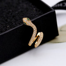 Load image into Gallery viewer, Jewelblings Antique Stylish Gold Tone Coiled Green Eyed Snake Earcuff Earrings Clip on Snake Punk Jewelry

