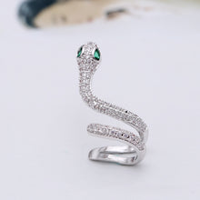 Load image into Gallery viewer, Jewelblings Antique Stylish Gold Tone Coiled Green Eyed Snake Earcuff Earrings Clip on Snake Punk Jewelry
