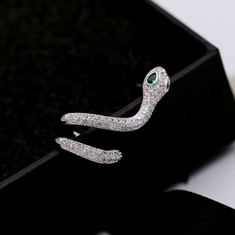 Jewelblings Antique Stylish Gold Tone Coiled Green Eyed Snake Earcuff Earrings Clip on Snake Punk Jewelry