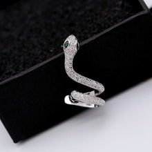 Load image into Gallery viewer, Jewelblings Antique Stylish Gold Tone Coiled Green Eyed Snake Earcuff Earrings Clip on Snake Punk Jewelry

