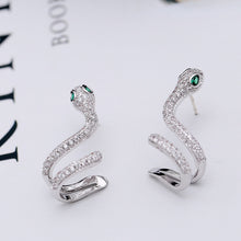 Load image into Gallery viewer, Jewelblings Antique Stylish Gold Tone Coiled Green Eyed Snake Earcuff Earrings Clip on Snake Punk Jewelry
