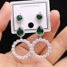 Load image into Gallery viewer, Jewelblings Chic Fashion Long Green Round Pear and Circlet Round Drop Earrings for Women Party Accessory
