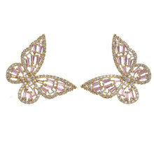 Load image into Gallery viewer, Jewelblings Vivid Opens Baguette Cut CZ Pink Butterfly Stud Earrings
