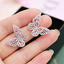 Load image into Gallery viewer, Jewelblings Vivid Opens Baguette Cut CZ Pink Butterfly Stud Earrings
