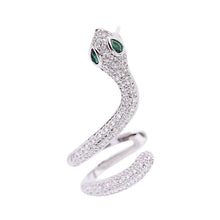 Load image into Gallery viewer, Jewelblings Antique Stylish Gold Tone Coiled Green Eyed Snake Earcuff Earrings Clip on Snake Punk Jewelry
