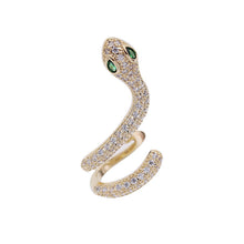 Load image into Gallery viewer, Jewelblings Antique Stylish Gold Tone Coiled Green Eyed Snake Earcuff Earrings Clip on Snake Punk Jewelry
